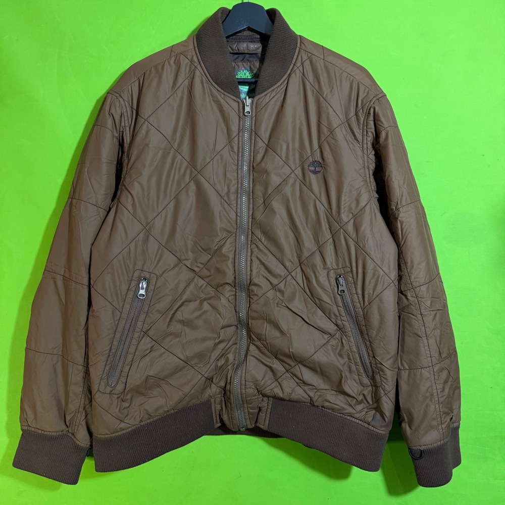 Timberland Mens Double Dars Insulator Quilted Bomber Jacket Brown Large